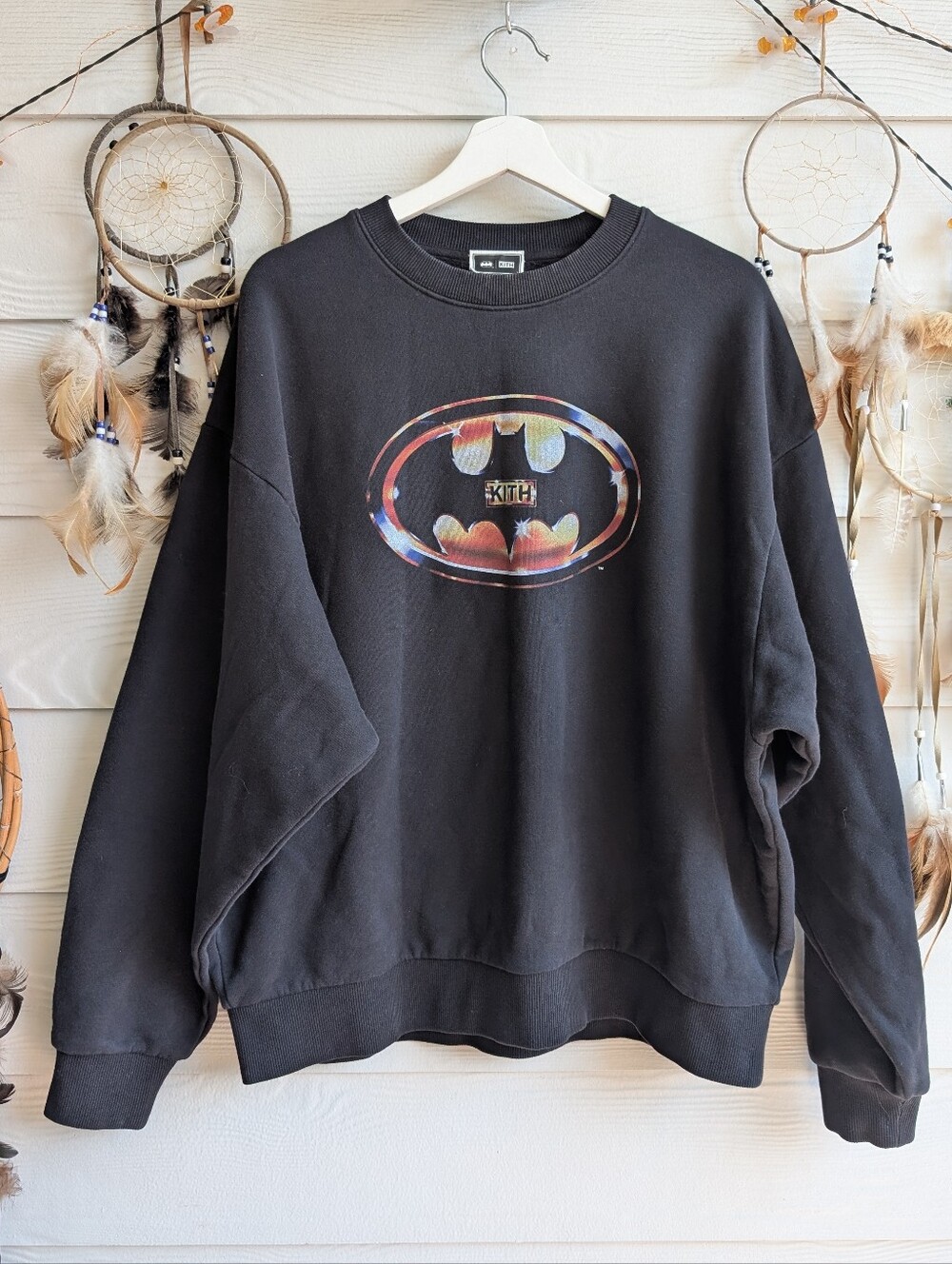 Kith x Batman Black Logo Vintage Nelson Crewneck Sweatshirt L